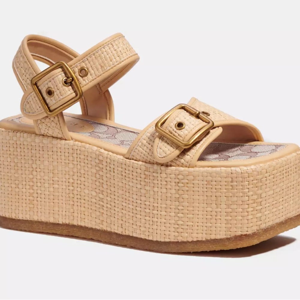 Coach Naomi Raffia Flatform Sandals